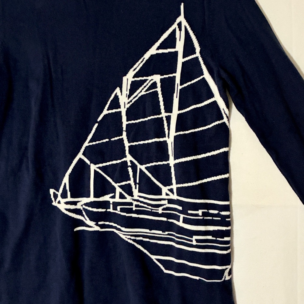Vineyard Vines Sweater Womens Small Navy Sailboat Intarsia Knit Coastal Preppy - Picture 4 of 5